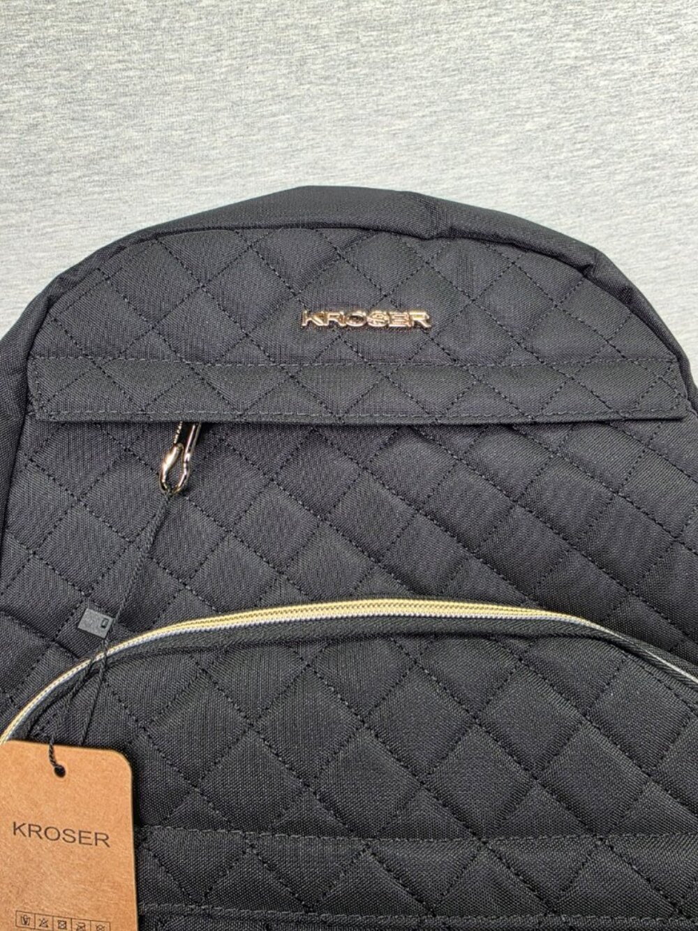 Kroser Women's Quilted Laptop Backpack Black Gold Hardware Travel Work Bag NWT - Picture 4 of 8
